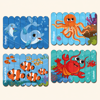 Ocean Animal Strip Wooden Puzzles 3+ Years