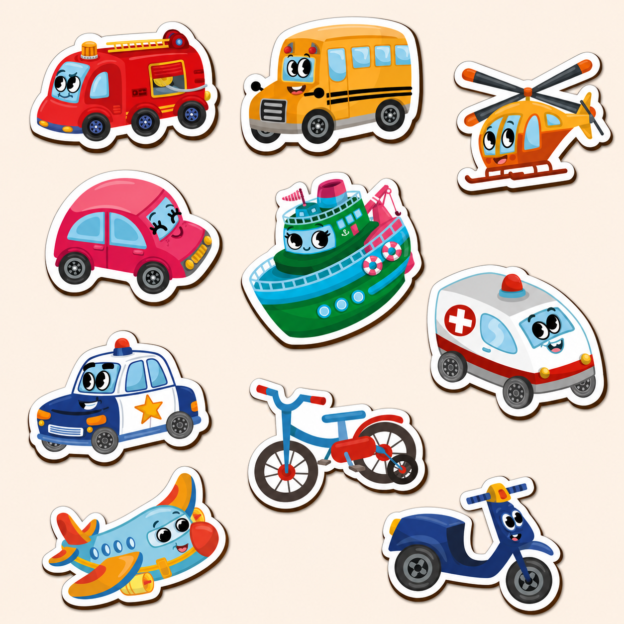 Transport Fridge Magnetic Set of 10-  2+ Years