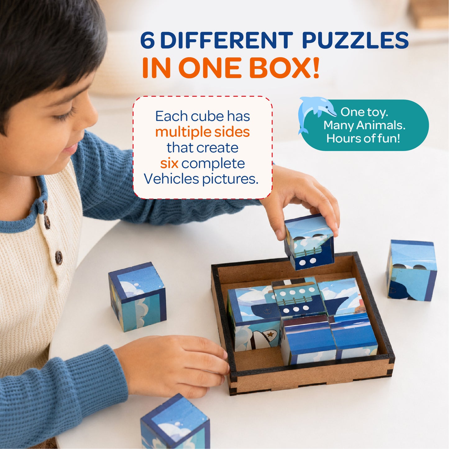 Cube Block Transport 6 Sides with 6 Animal 2+ Years