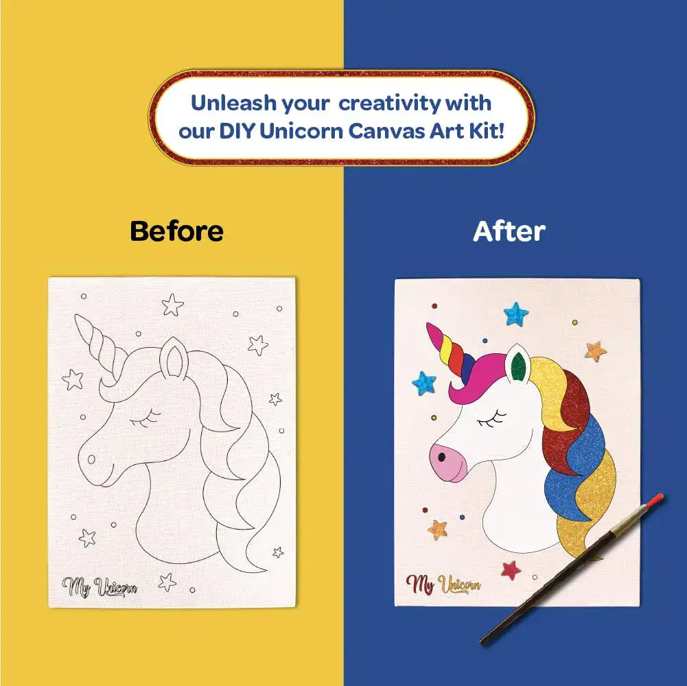 Colour Me Unicorn DIY Canvas Kit 8 x 6 Inch with Wooden Easel for 6+ Kids