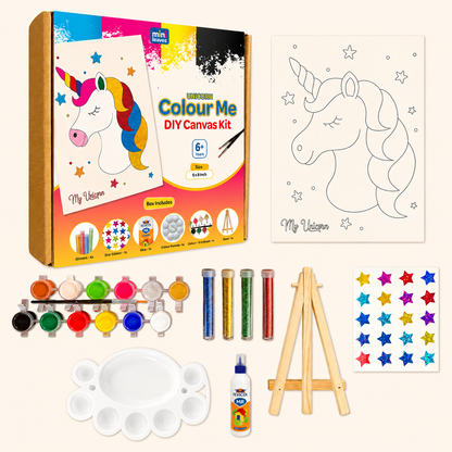 Colour Me Unicorn DIY Canvas Kit 8 x 6 Inch with Wooden Easel for 6+ Kids