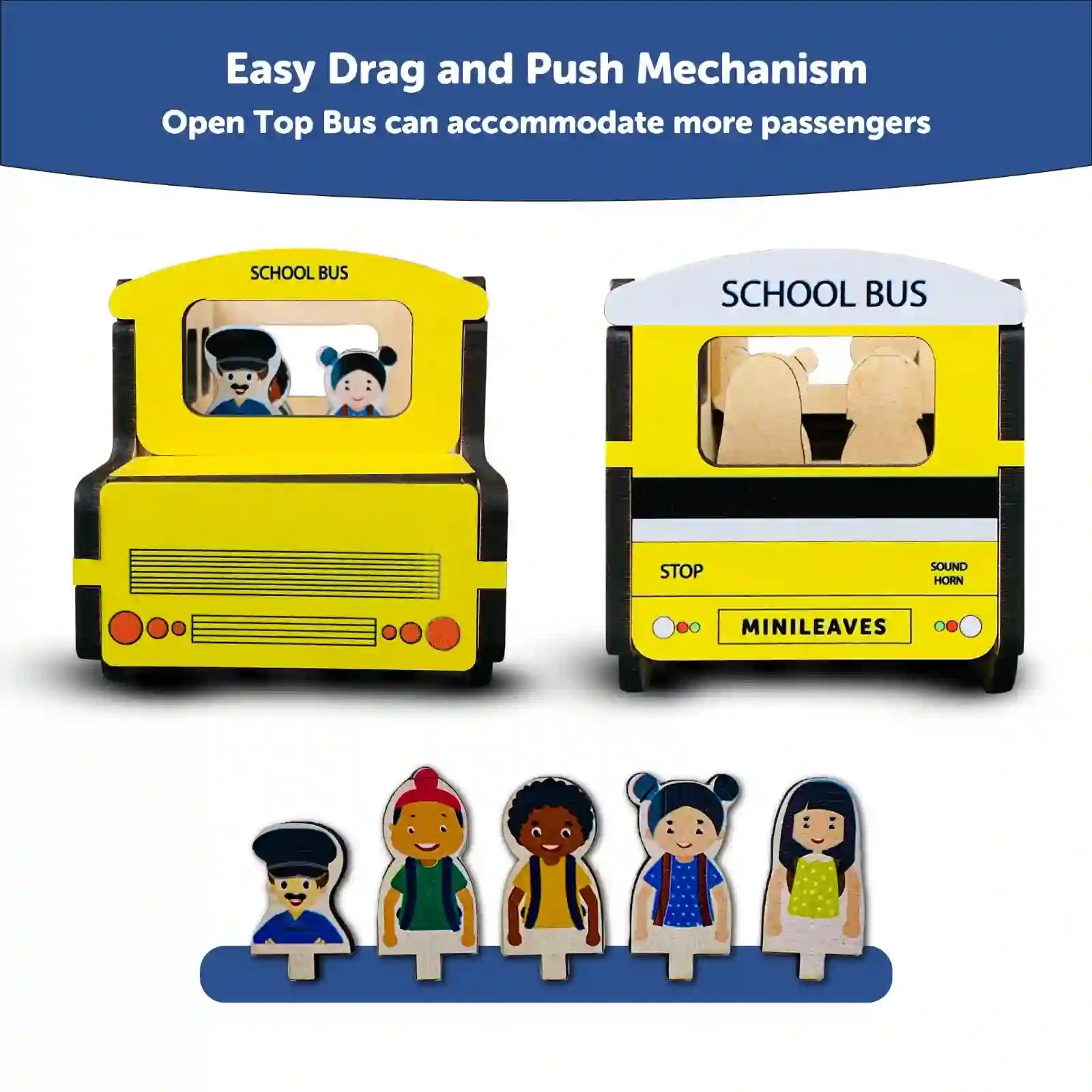 School Bus Adventure Wooden Play Set 3+ Years - Mini Leaves