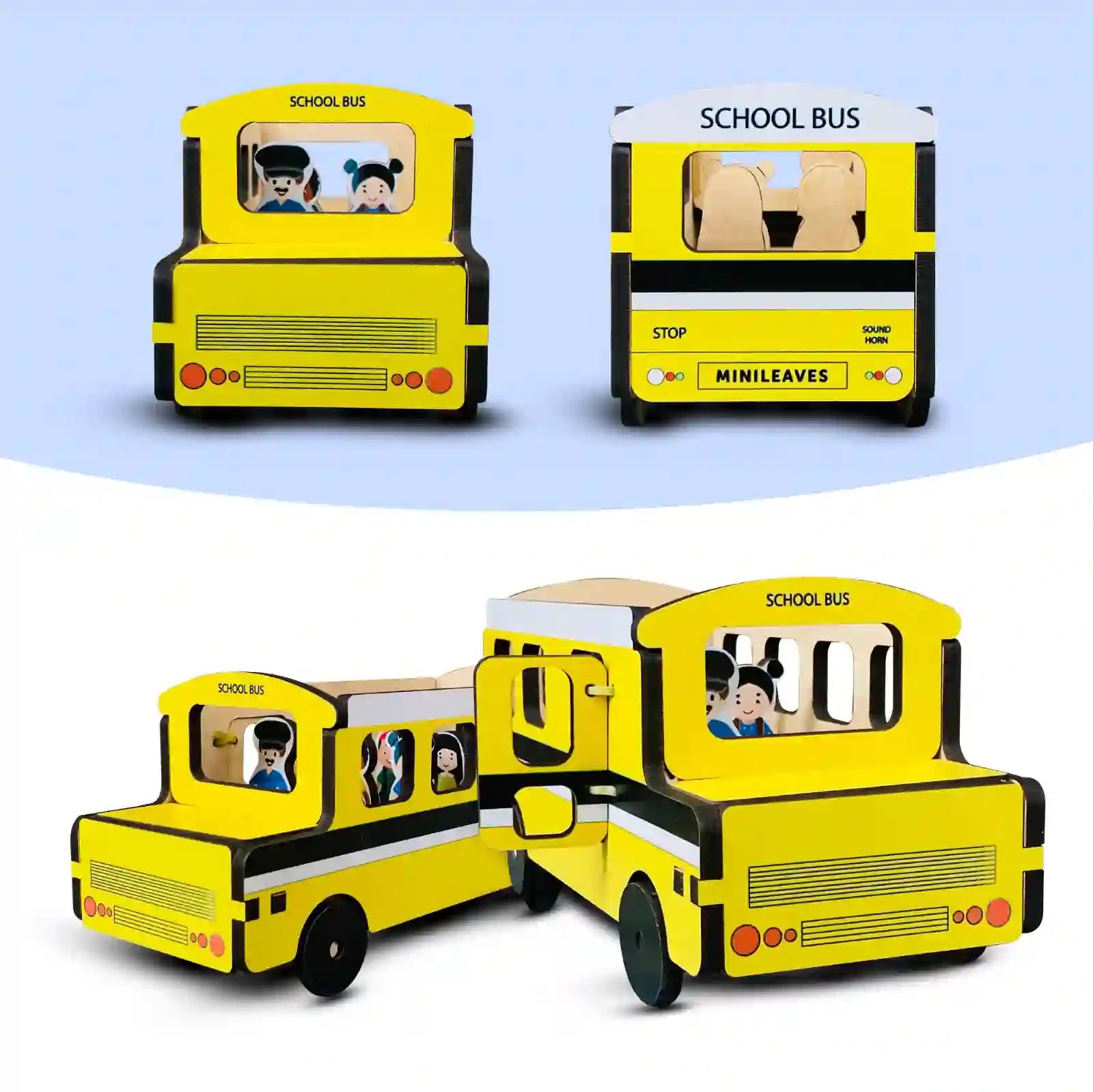 School Bus Adventure Wooden Play Set 3+ Years - Mini Leaves