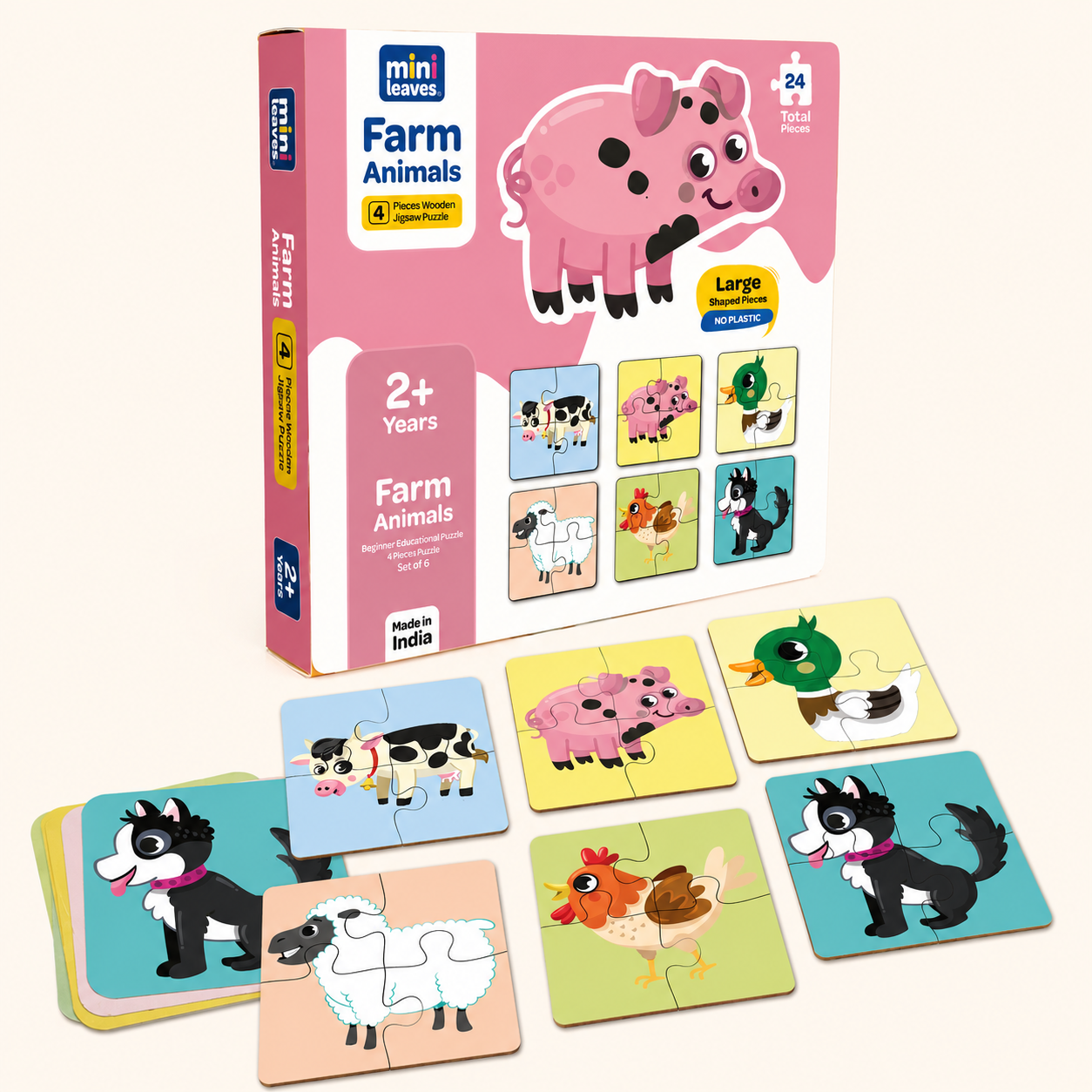 Set of 6 : 4 Pieces Wooden Puzzles 2+ Years