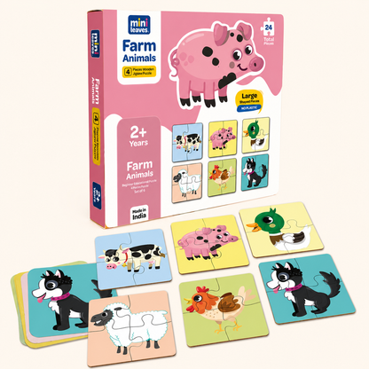 Set of 6 : 4 Pieces Wooden Puzzles 2+ Years