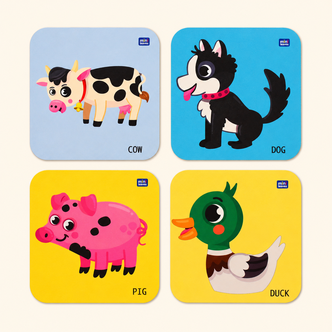 Animal Cartoons Inspired Printed Coasters Set of 4