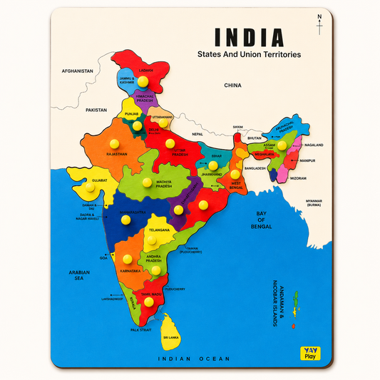 India Map Knob Puzzles for Kids 3+ Years