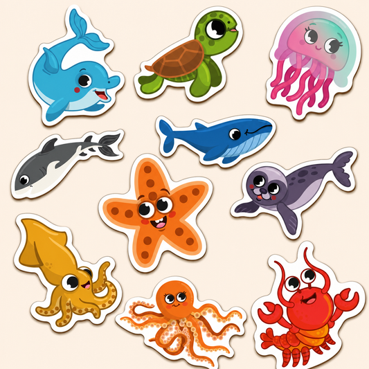 Sea Animals Fridge Magnetic Set of 10-  2+ Years