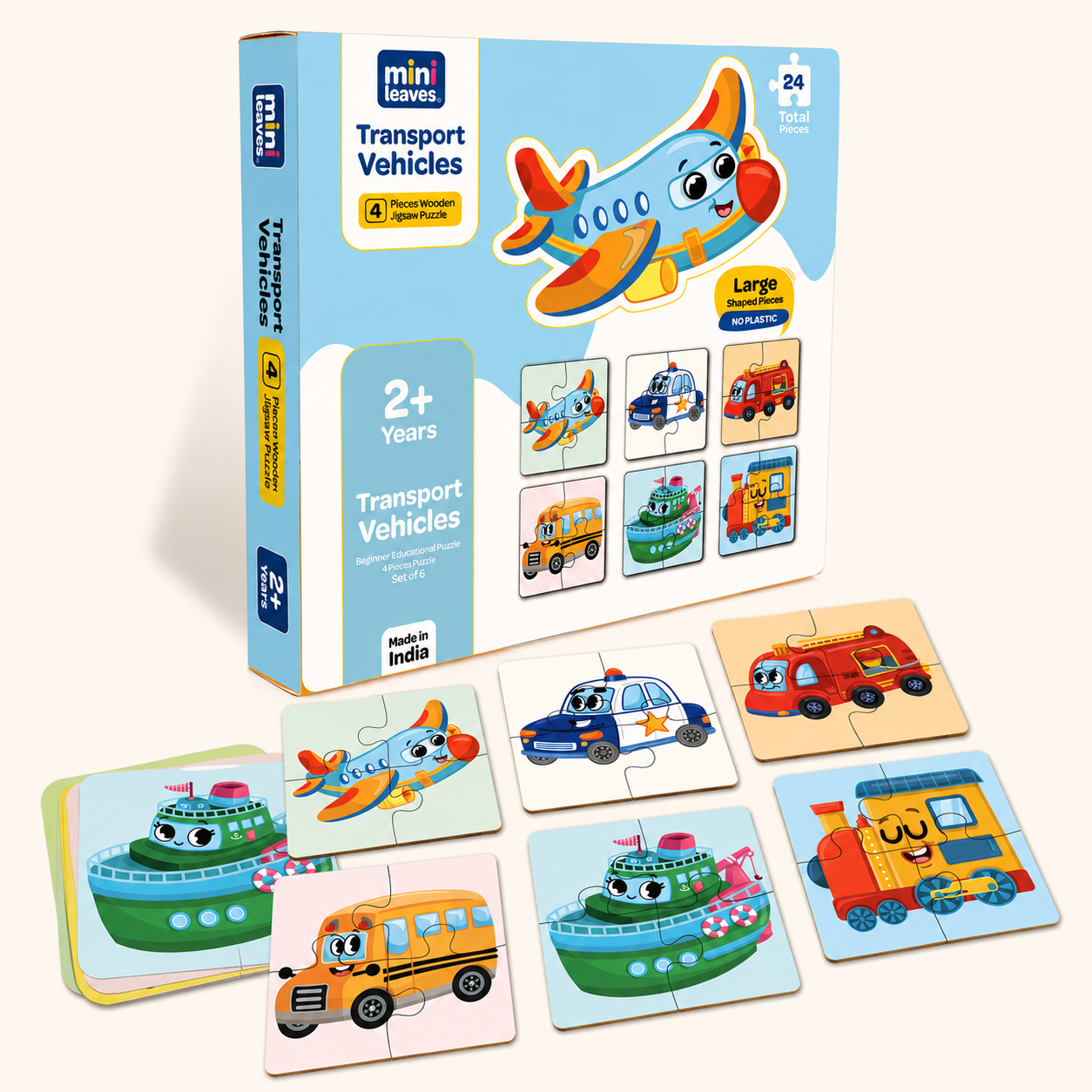 Set of 6 : 4 Pieces Wooden Puzzles 2+ Years