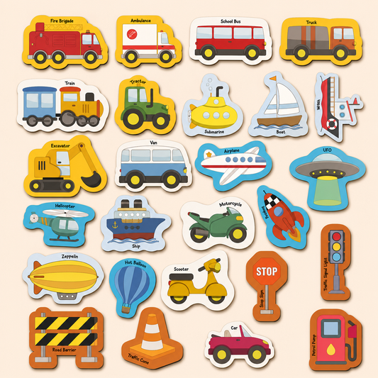 26 Pieces Transport Full Magnetic Fridge Magnets for Kids 2+ Years
